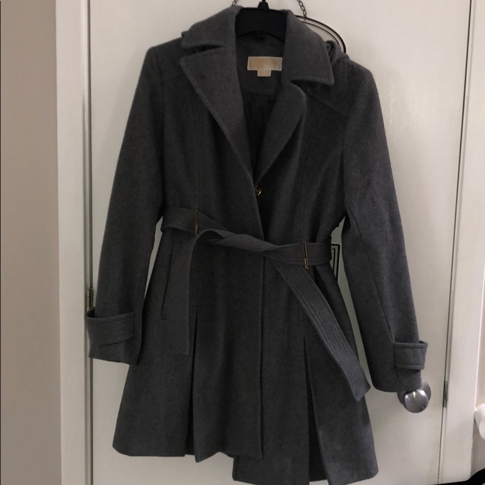 Dark grey Michael Kors hooded pea coat